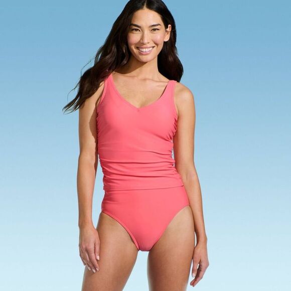 Lands' End - Women's V-Neck Shirred Tankini Top - Co Pink - Picture 4 of 4